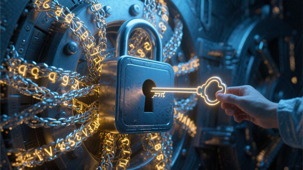 디지털 보안을 상징하는 자물쇠와 빛나는 열쇠