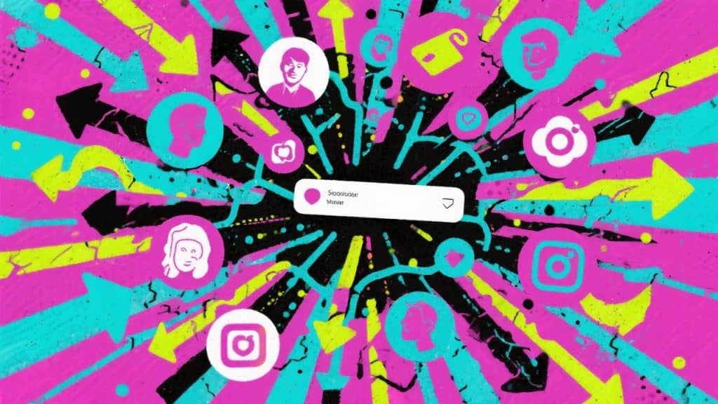 화려한 배경 속 소셜미디어 연결과 사용자 네트워크