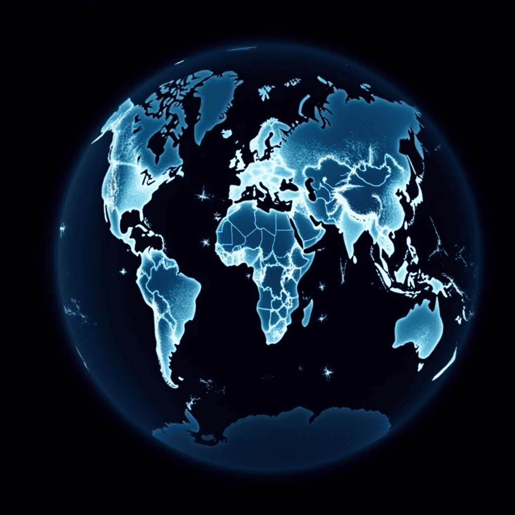 빛나는 푸른 지구 위에 표시된 대륙 지도 이미지