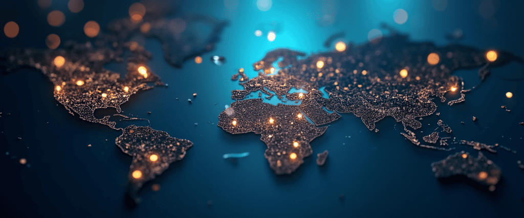 야간 도시 불빛으로 표현된 글로벌 네트워크 지도